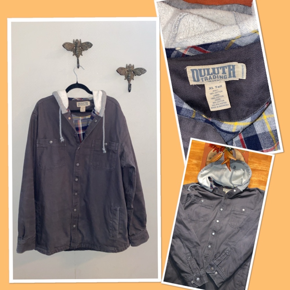 Duluth Trading Co Gray Hooded Shirt Jacket